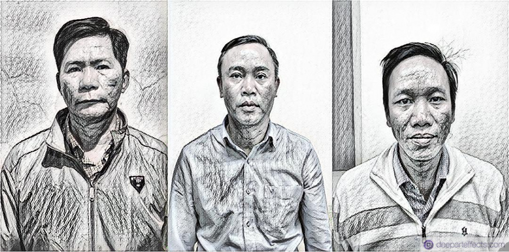 Các bị can Đặng Hoài Nhân; Nguyễn Thanh Cho; Lê Nam Hưng (từ trái qua phải)