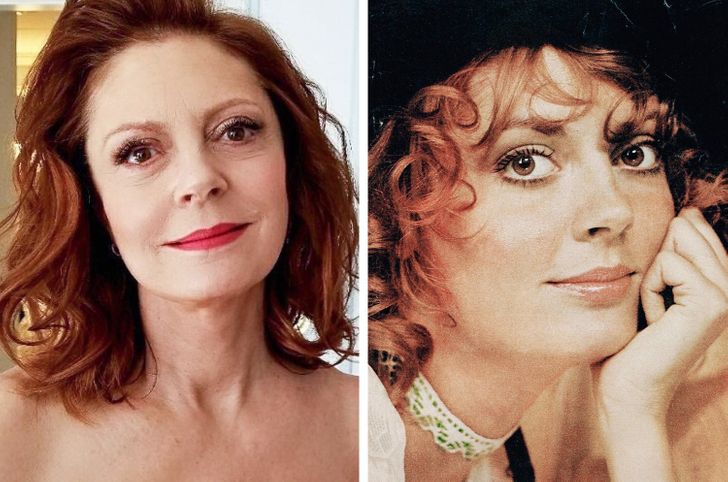 Minh tinh điện ảnh lừng lẫy một thời Susan Sarandon nhận được nhiều lời khen ngợi cho vẻ ngoài trẻ hơn tuổi thật. Theo thời gian dù cân nặng của bà tăng lên khá rõ nhưng bù lại gương mặt cũng như làn da ít có dấu hiệu lão hóa.