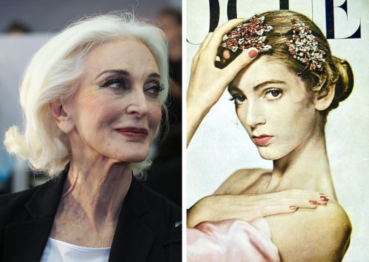 Ở tuổi 91, siêu mẫu Carmen Dell’Orefice nhận được nhiều lời khen khi vẫn giữ được khí chất sang trọng và sắc vóc quyến rũ. Không tránh được quy luật của thời gian nhưng bù lại các đường nét sắc sảo trên gương mặt của bà không bị phai mờ.