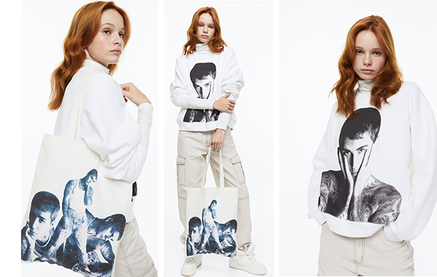 Áo và túi có in hình của Justin Bieber của thương hiệu H&M