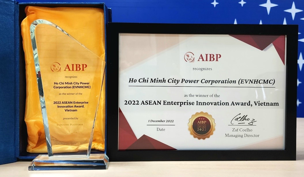 Biểu trưng danh hiệu Doanh nghiệp sáng tạo ASEAN năm 2022 do AIBP trao cho EVNHCMC