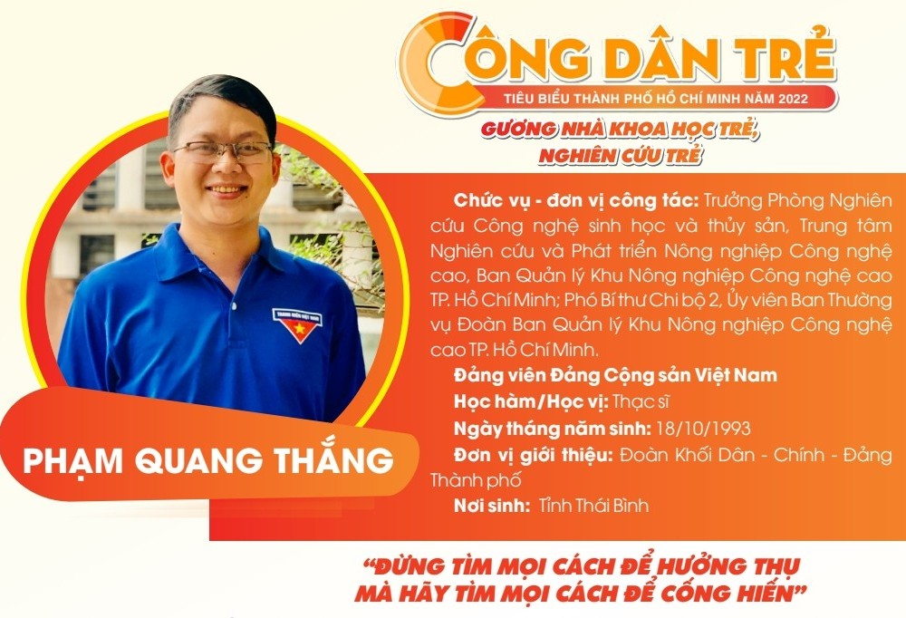 Năm 2022, Phạm Quang Thắng đạt giải thưởng Lương Định Của của Trung ương Đoàn
