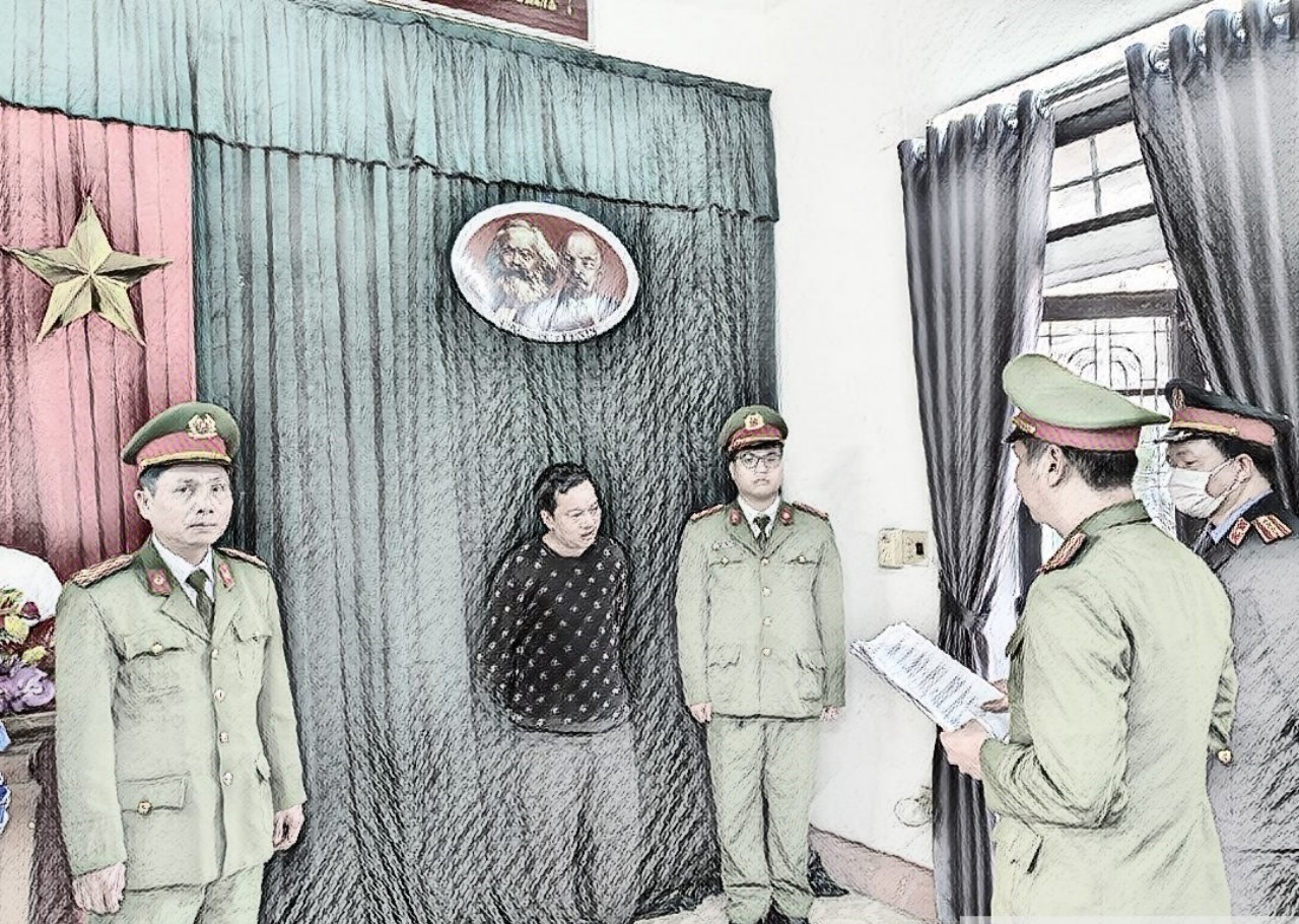 Cơ quan công an lấy lời khai đối tượng Lê Quang Vũ