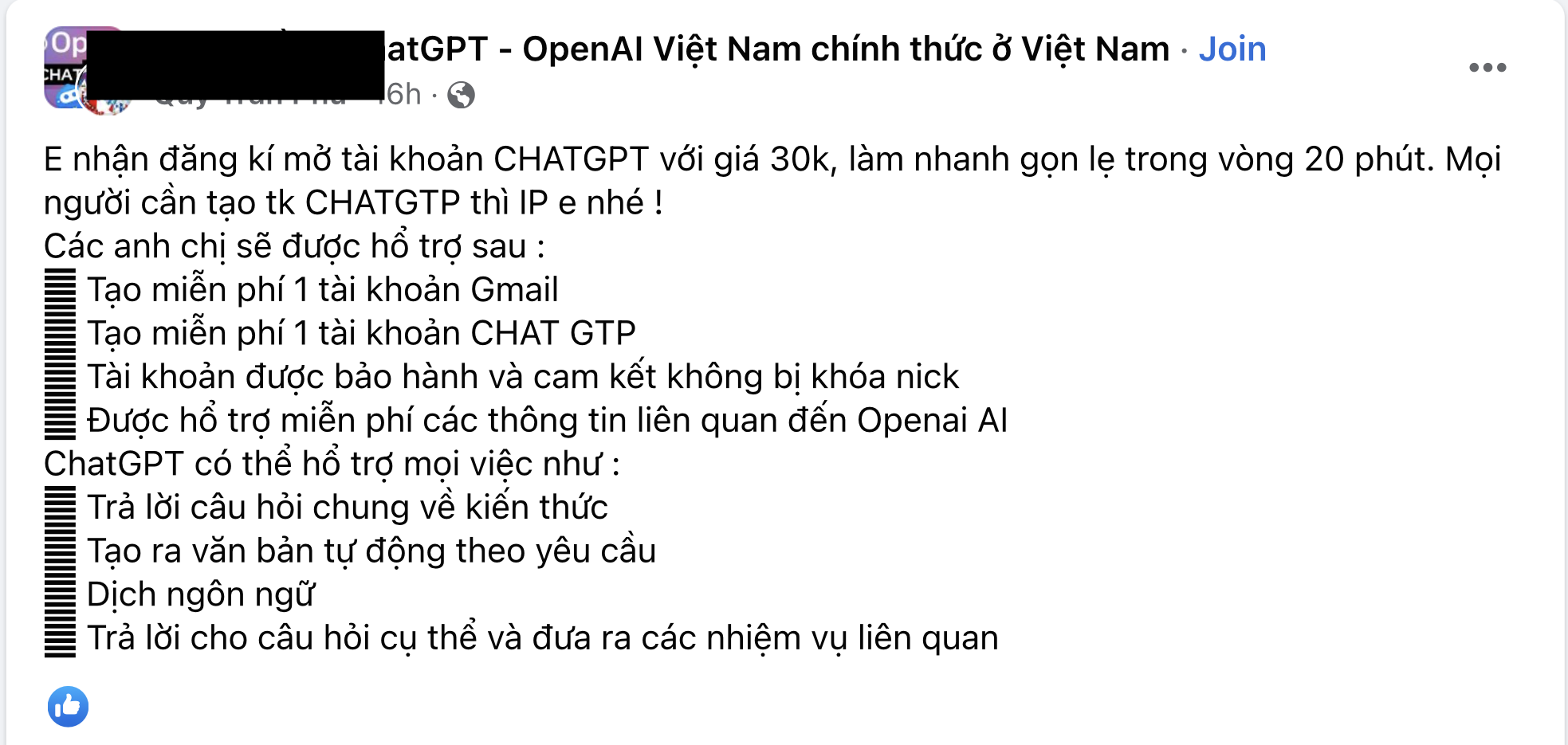 Nở rộ rao bán tài khoản chatGPT trên mạng