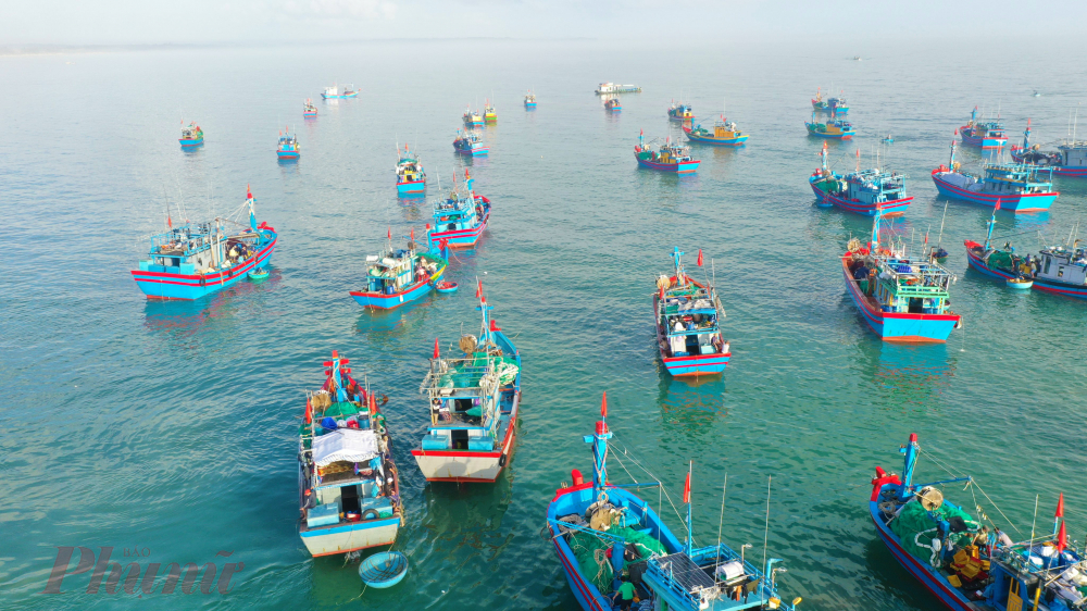 Hàng chục tàu cá cập bờ để bán sau chuyến biển đêm