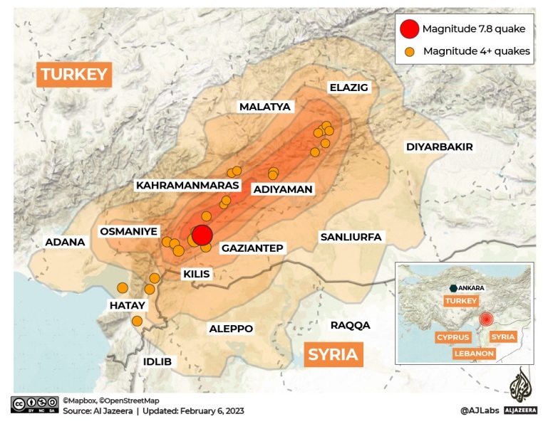 Trận động đất 7,8 độ richter cùng nhiều dư chấn đã khiến hơn 1.500 người thiệt mạng ở Thổ Nhĩ Kỳ và Syria