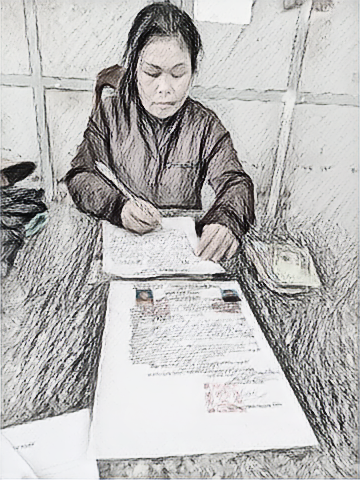 Bà Nguyễn Thị Bé Năm tại cơ quan công an