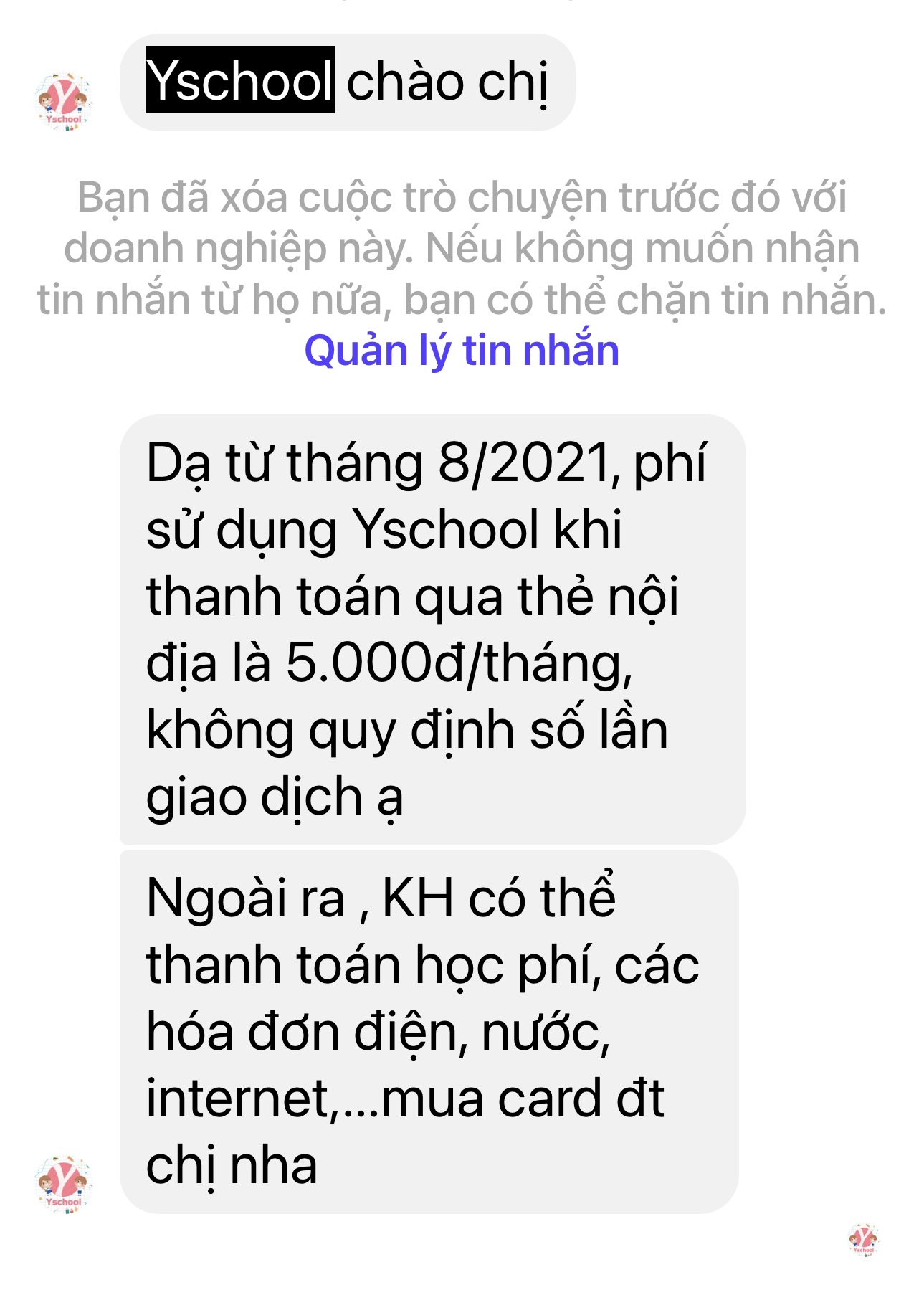 Yschool thu phí hàng tháng dù khách hàng bị buộc sử dụng