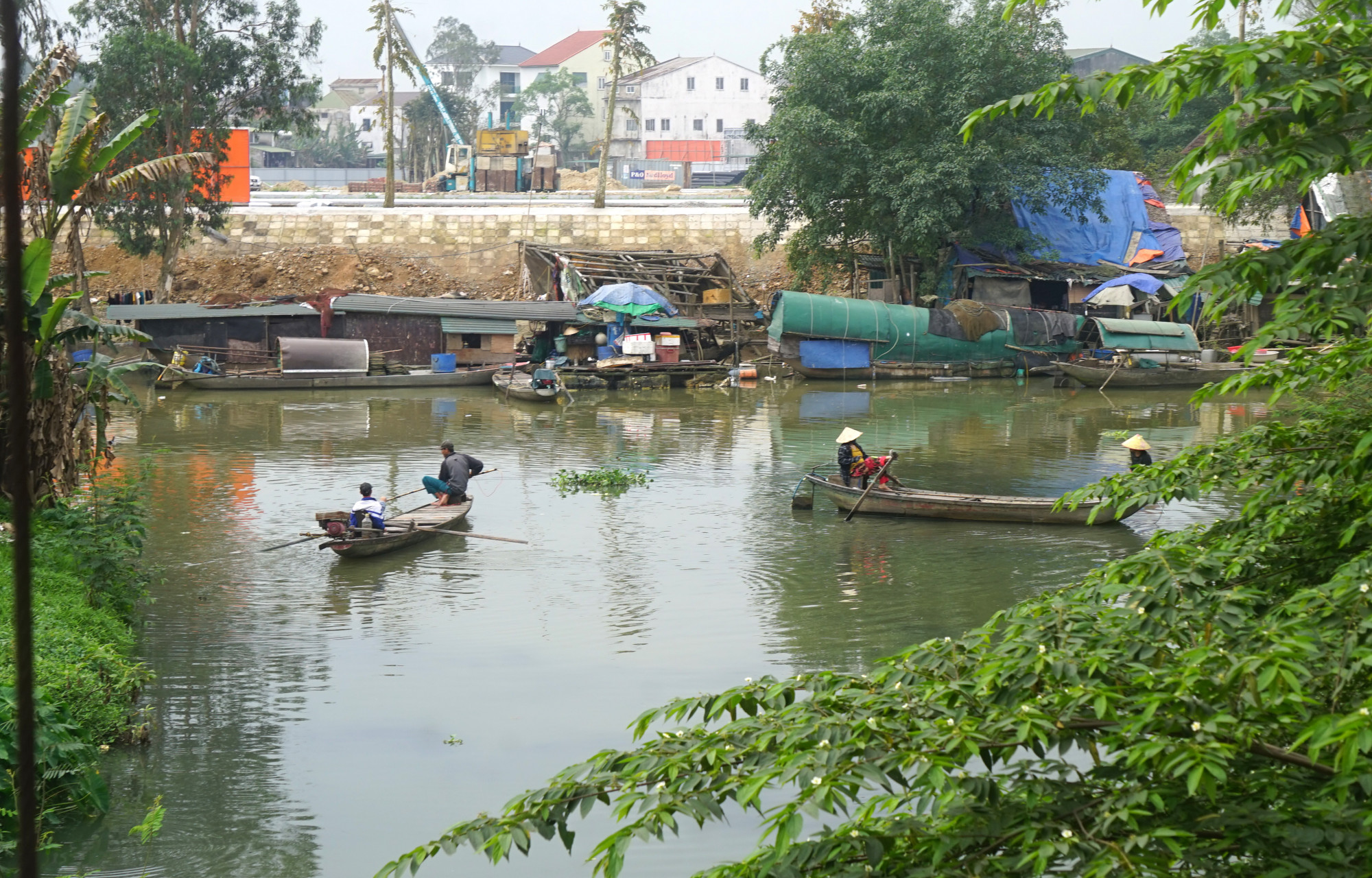 Nguồn thu nhập của hàng chục người dân ở xóm vạn chài trên sông Vinh chỉ trông chờ vào con tôm, con cá - Ảnh: Phan Ngọc