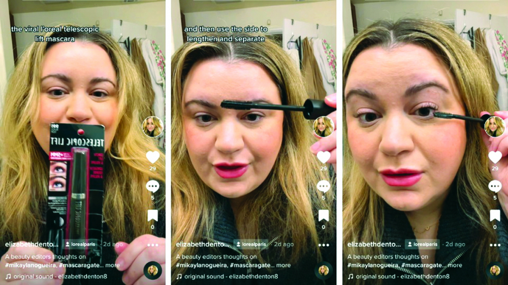 Mikayla Nogueria giới thiệu hiệu ứng làm dài, cong mi của L’Oréal Paris - Telescopic Lift Mascara nhưng người theo dõi nhận ra cô  dùng lông mi giả  để thổi phồng  hiệu quả sản phẩm