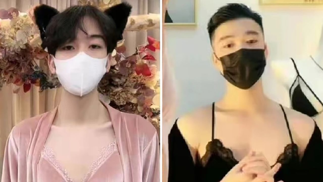 Những người đàn ông mặc áo ngủ xuất hiện trong ảnh chụp màn hình từ các nền tảng mua sắm phát trực tiếp được đăng trên nền tảng Weibo giống như Twitter của Trung Quốc vào ngày 12 tháng 1 năm 2023.