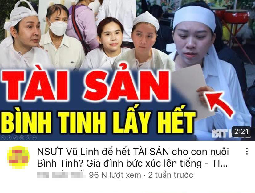 Một kênh YouTube giật tít, khiến người xem dễ hiểu lầm về nghệ sĩ Bình Tinh