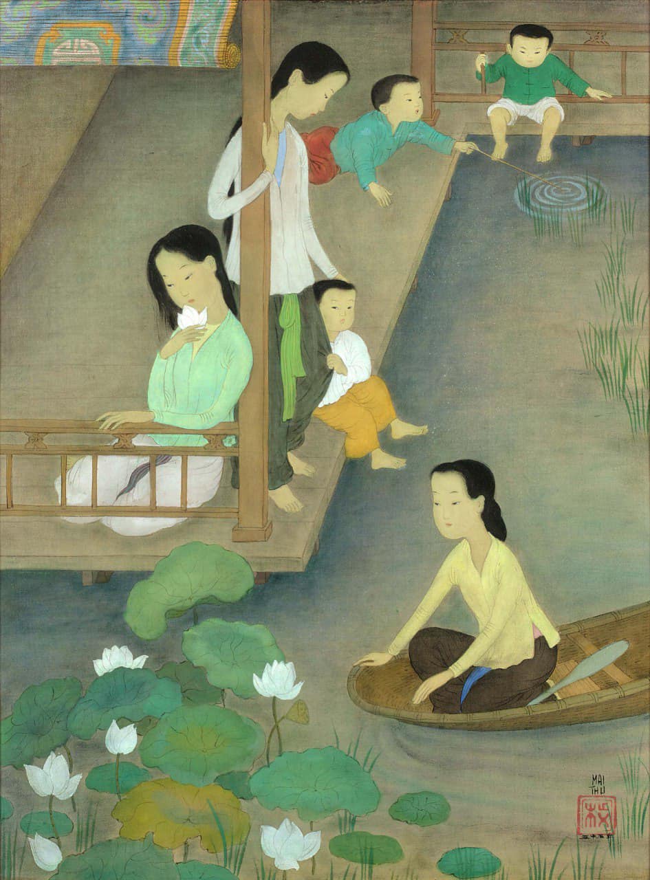 Tác phẩm Phụ nữ và trẻ em bên sông (Femmes et enfants au bord de la riviere) của Mai Trung Thứ 