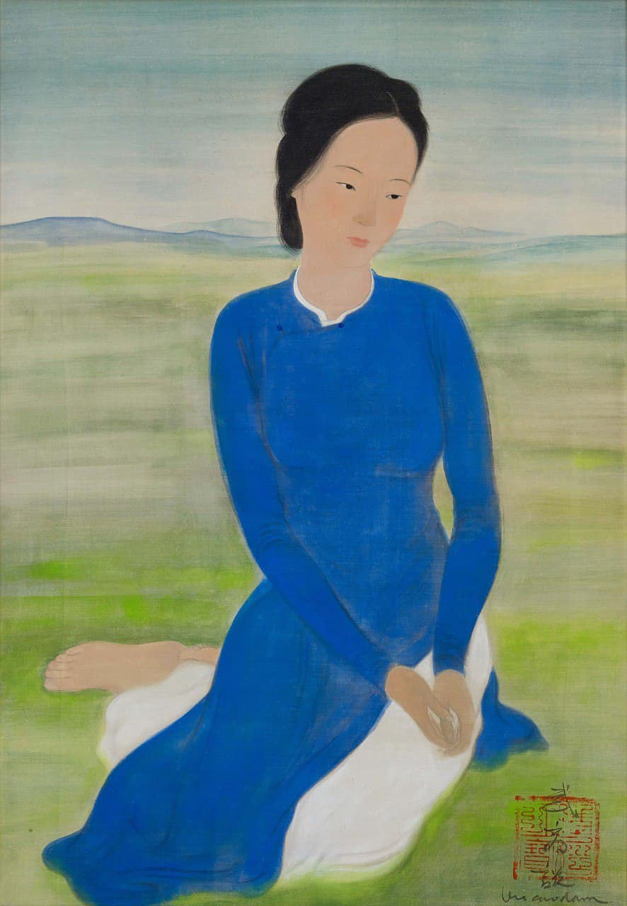 tranh Thiếu nữ áo xanh (Jeune femme en blue dans un paysage) của Vũ Cao Đàm