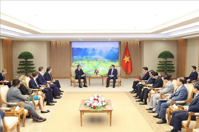 Thủ tướng Phạm Minh Chính tiếp Bộ trưởng Ngoại giao Hoa Kỳ Antony Blinken. Ảnh: Dương Giang/TTXVN 