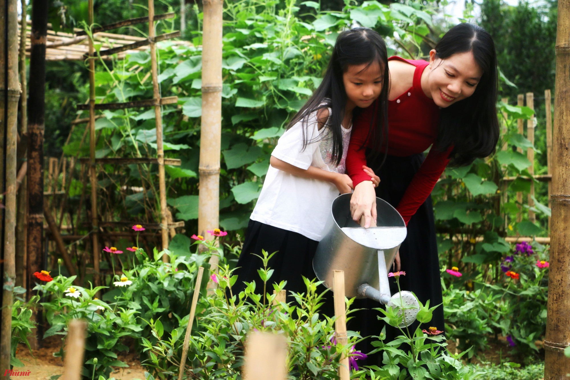 Trong khuôn viên căn nhà ngoại ô còn có nhiều điểm trải nghiệm giúp bạn trẻ đến đây có thể tưới nước, trồng hoa