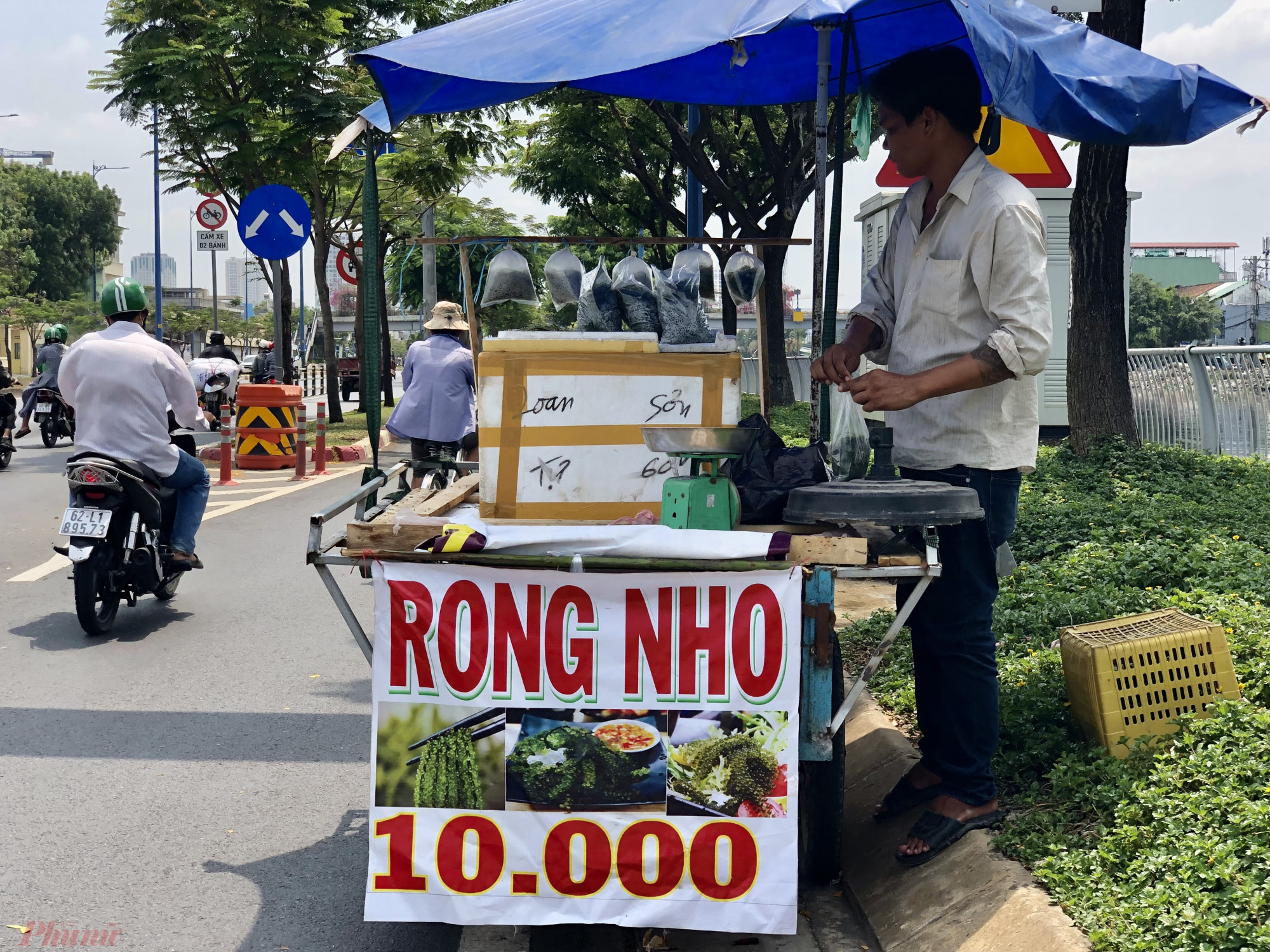 Rong nho đang bán lề đường có giá 100.000 đồng/kg, giảm phân nửa so với các năm trước. 