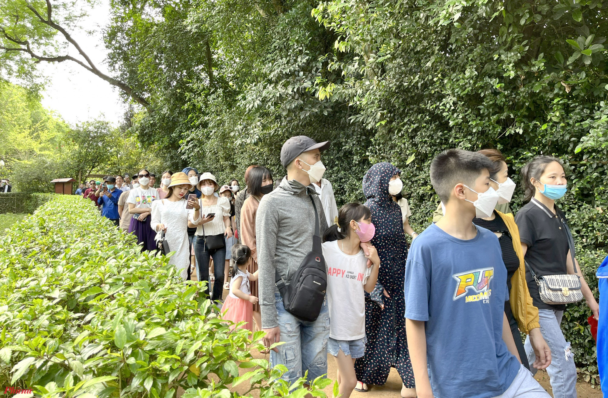 Dòng người xếp hàng ngay ngắn chờ đợi vào mái nhà tranh nơi gắn bó với tuổi thơ Chủ tịch Hồ Chí Minh để dâng hương, tưởng nhớ đến Người.