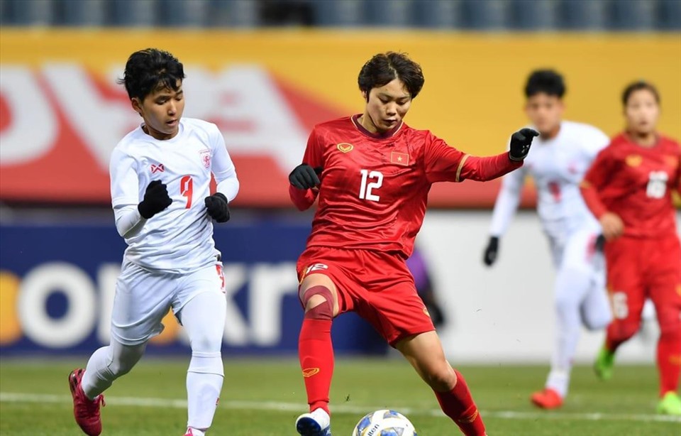 Tuyển nữ Việt Nam từng thắng Myanmar 1-0 tại vòng loại môn bóng đá nữ Olympic Tokyo 2020. Ảnh: AFC