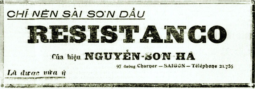 Báo Tân tiến số 119, ra ngày 25/6/1938,  đăng tin quảng cáo thương hiệu sơn Resistanco của Nguyễn Sơn Hà