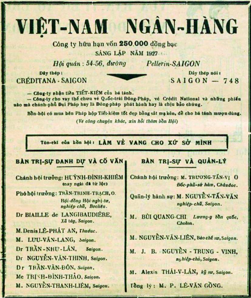 Quảng cáo Việt Nam ngân hàng trên Báo Tân văn số 25, ra ngày 19/1/1935