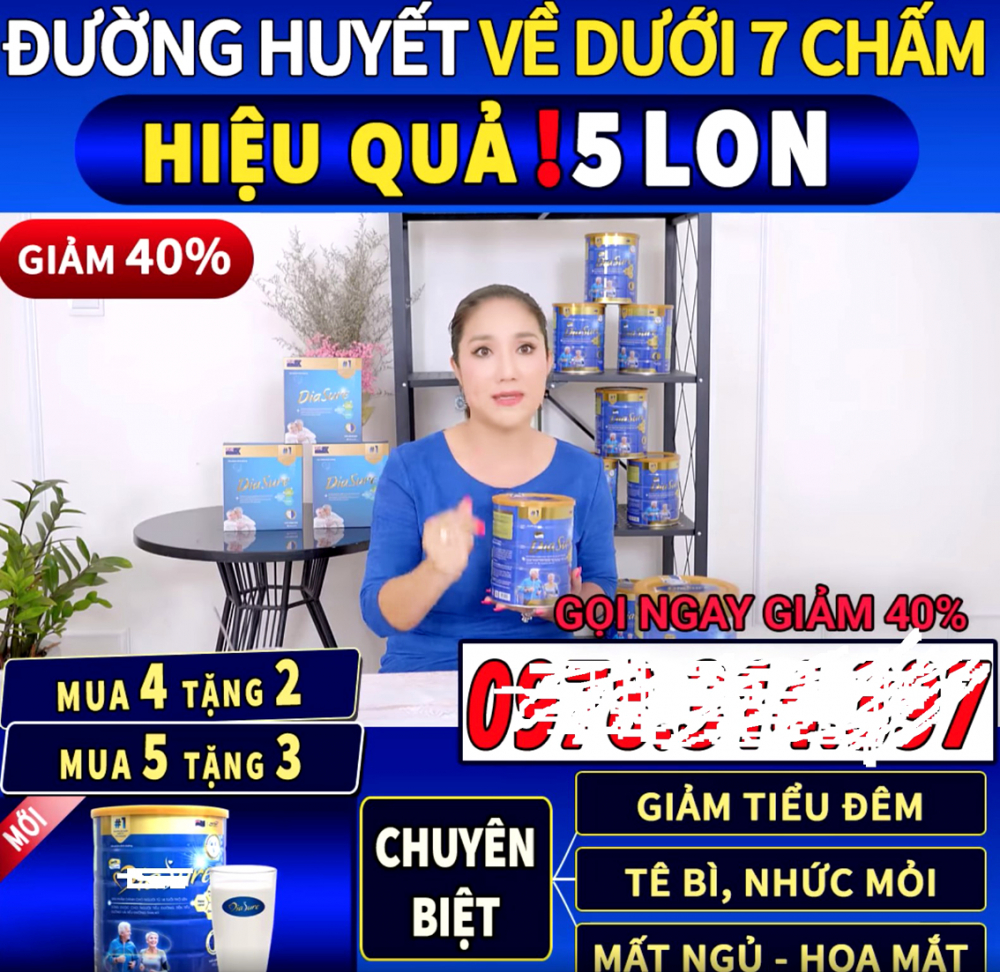 Diễn viên Cát Tường quảng cáo công dụng sản phẩm sữa Diasure giống như thuốc trị tiểu đường  (ảnh chụp màn hình)