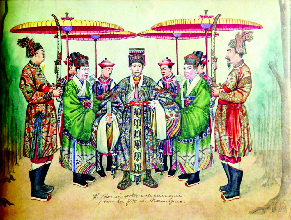 Tranh Đại Nam hoàng đế tế phục Nam Giao (Hoàng đế nước Nam với lễ phục tế Nam Giao) - Ảnh: chụp từ sách