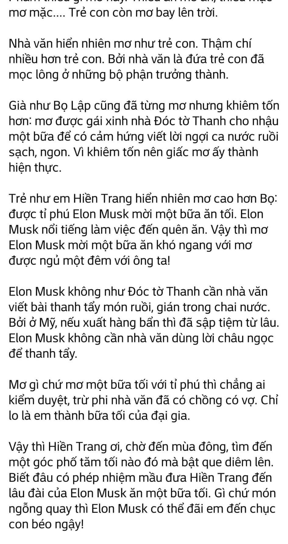 Những ngôn từ dành cho Hiền Trang, từ một người khá nổi tiếng của văn đàn