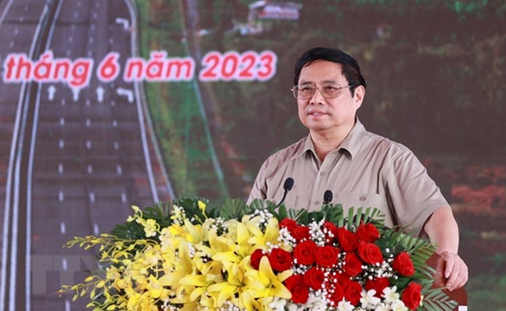 Thủ tướng Phạm Minh Chính – phát biểu tại lễ  khởi công dự án tuyến đường bộ cao tốc Châu Đốc – Cần Thơ - Sóc Trăng giai đoạn 1. Ảnh: TTXVN