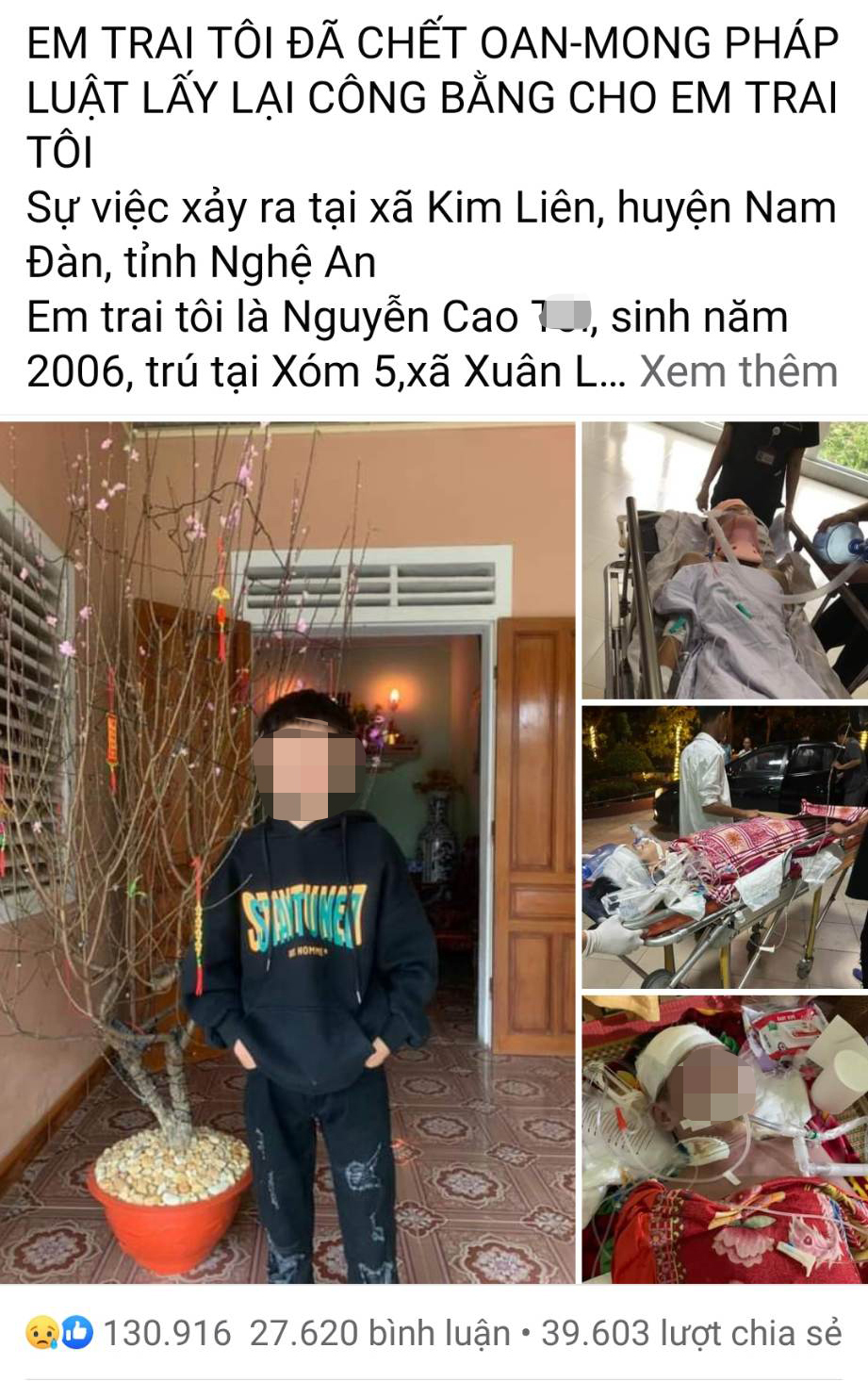 Câu chuyện T. bị nhóm thanh niên đánh nhầm dẫn đến tử vong được đăng tải trên mạng xã hội thu hút hàng trăm ngàn lượt like, bình luận của cư dân mạng - Ảnh chụp màn hình