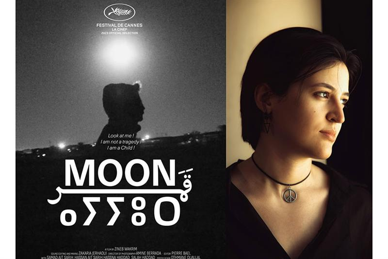 Đạo diễn Ma-rốc Zineb Wakrim cùng tấm áp phích cho phim ngắn Ayyur ( Mặt trăng ) giành chiến thắng tại Cannes với giải thưởng dành cho sinh viên, La Cinef
