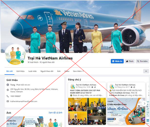 Các trang giả mạo trại hè của Vietnam Airlines tồn tại dưới nhiều tên khác nhau, như Trại hè VietNam Airlines, Vietnam Airlines - Hành Trình Yêu Thương,...