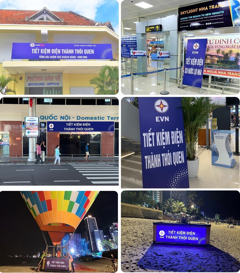 “Tiết kiệm điện - thành thói quen” là thông điệp mà những người dân cũng như du khách khi đến với TP biển Nha Trang đều dễ dàng bắt gặp trên các tuyến đường phố hay tại nhà ga, sân bay, khinh khí cầu…