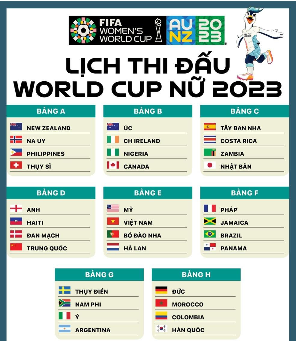                                  (ảnh 2: Các bảng đấu tại World Cup 2023 nguồn từ VPF)