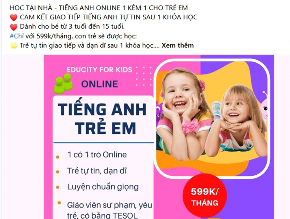 Các khóa học tiếng Anh trực tuyến thường được quảng cáo rất “kêu”, kèm theo nhiều cam kết để thuyết phục phụ huynh