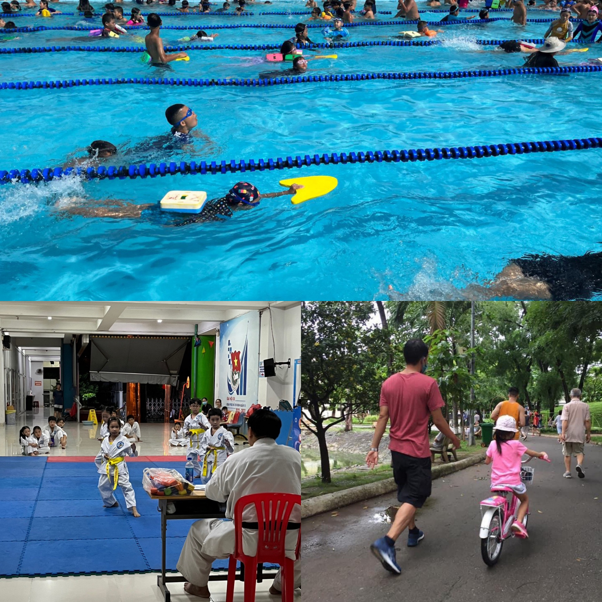 Mùa hè cực sôi động với các hoạt động bơi lội, võ thuật và đạp xe. Ảnh: Nhân vật cung cấp