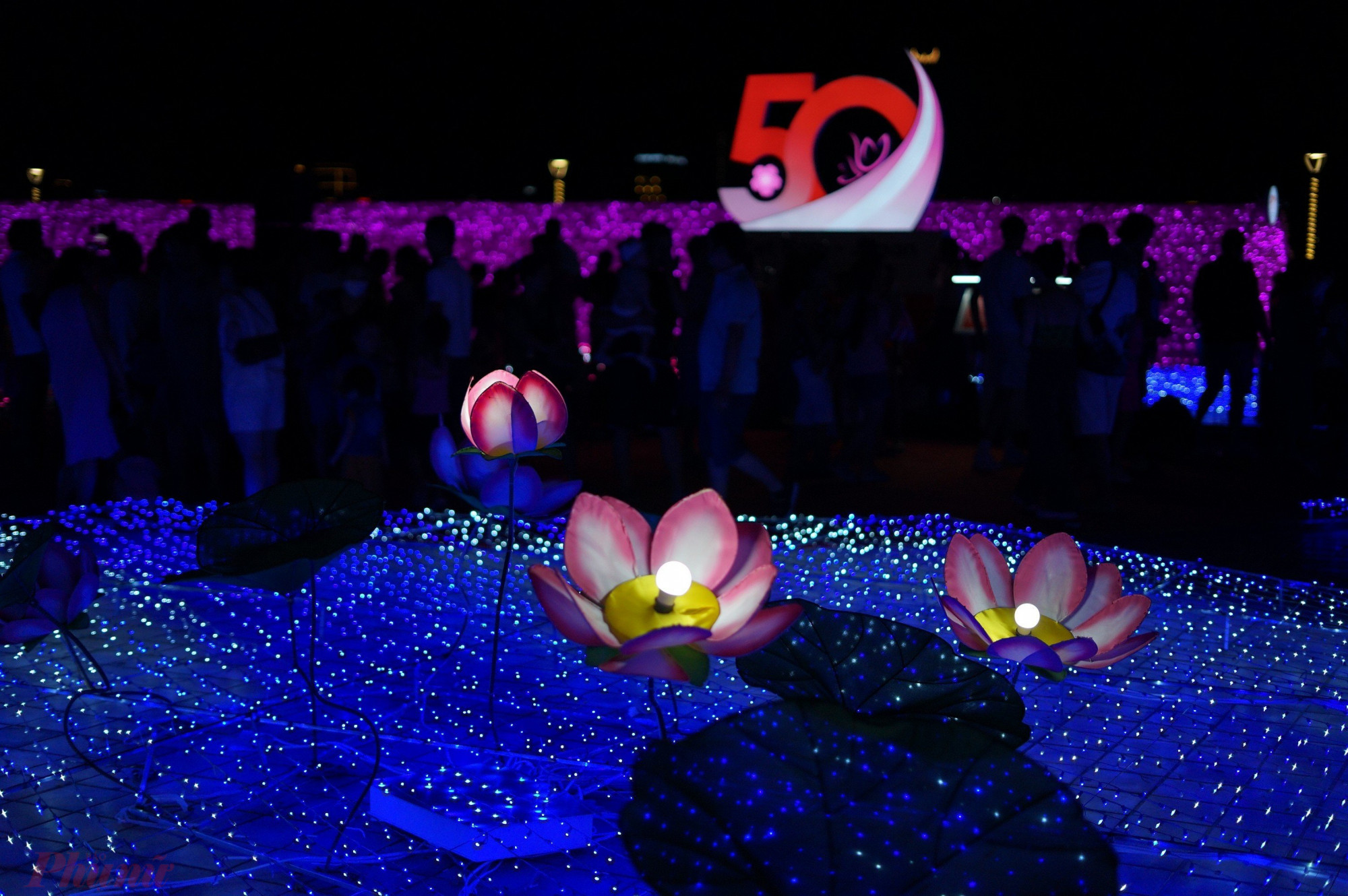 Không gian ánh sáng gồm 500.000 bóng đèn LED, được chia làm 3 chủ đề: “Sakura Dome”, “Sakura Garden” lấy cảm hứng từ hoa anh đào của Nhật Bản và “Hồ Sen” lấy cảm hứng từ hoa sen của Việt Nam.