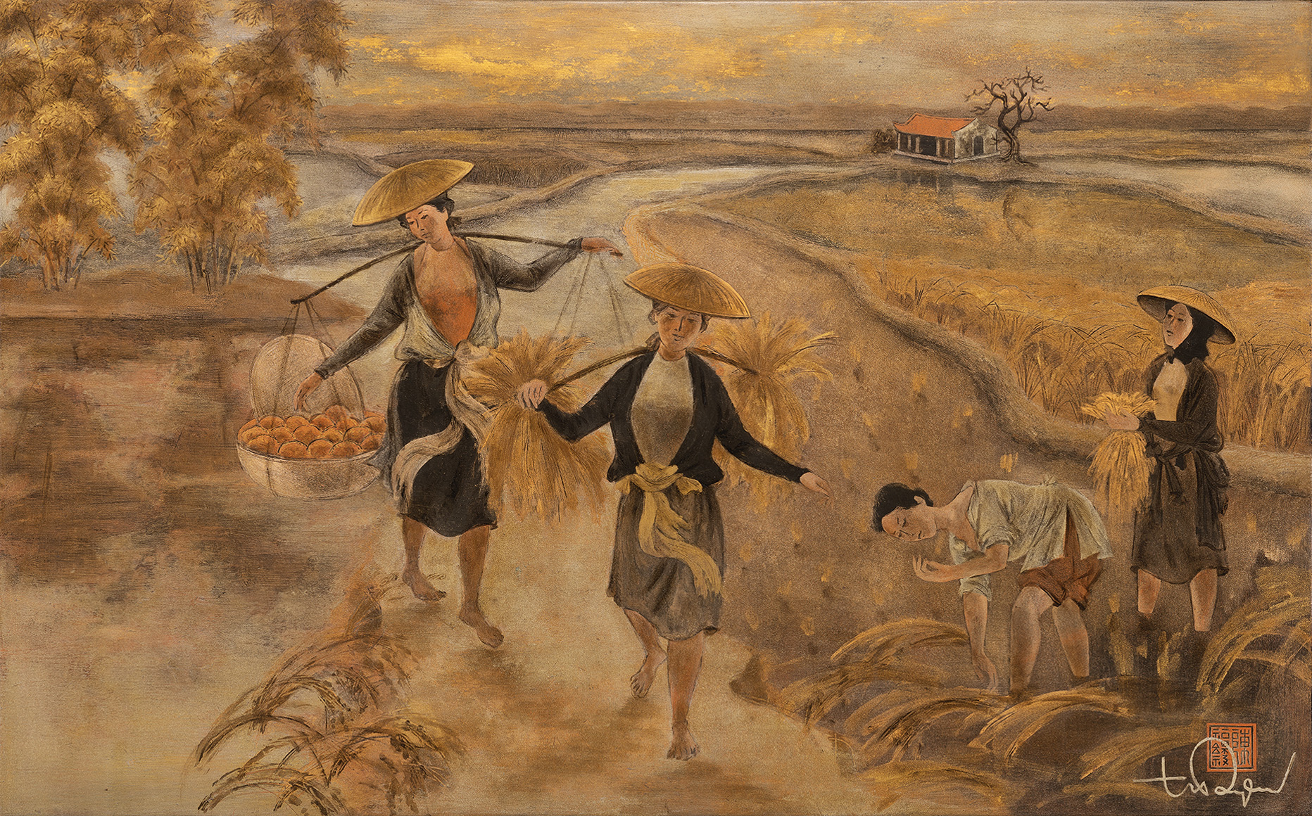 Tranh Mùa gặt được hoạ sĩ Trần Phúc Duyên sáng tác năm 1965
