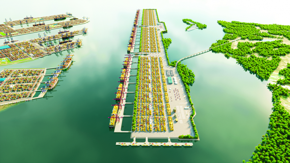 Phối cảnh dự án cảng trung chuyển quốc tế Cần Giờ - Ảnh: công ty cổ phần tư vấn thiết kế cảng - kỹ thuật biển (portcoast) cung cấp