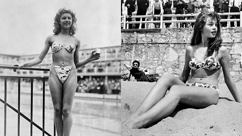 Micheline Bernardini mặc bộ bikini đầu tiên, 1946 (Trái); Brigitte Bardot, 1953 (phải)