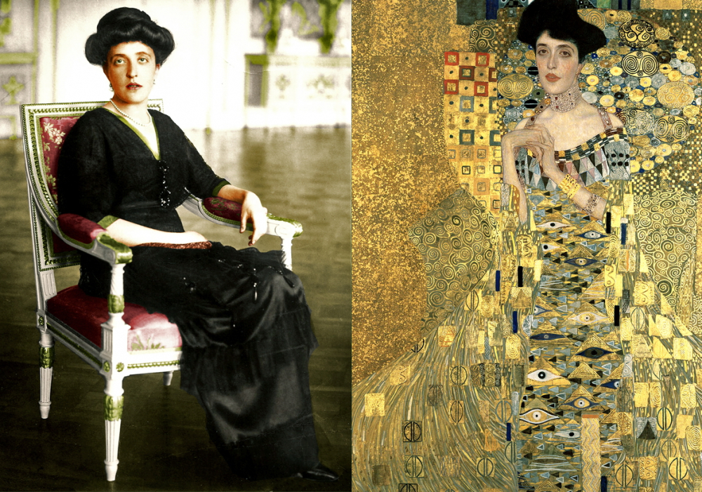 Người mẫu thật (trái) và bức tranh Adele Bloch-Bauer I của danh họa Gustav Klimt, vẽ từ năm 1903 và hoàn thành năm 1907