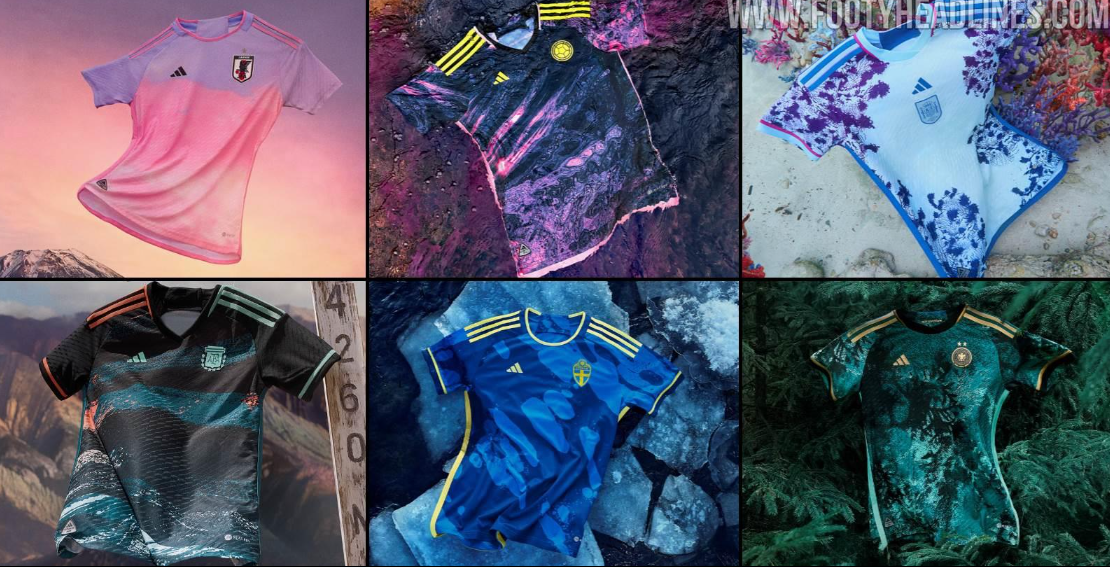 Adidas lấy cảm hứng từ vẻ đẹp thiên nhiên của quốc gia có đội bóng thi đấu để thiết kế các bộ trang phục phụ.