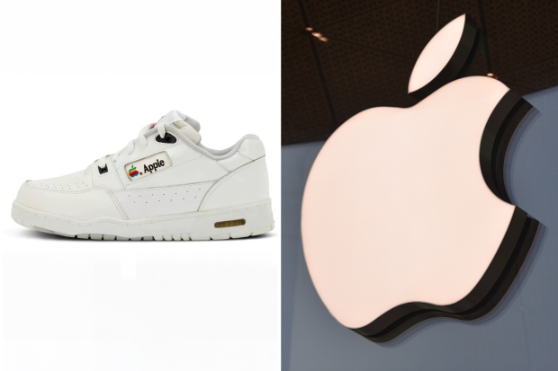 Hoàn thiện với logo Apple cầu vồng ở lưỡi và bên hông, đôi giày thể thao màu trắng được làm riêng cho nhân viên của công ty như một món quà tặng một lần tại Hội nghị Bán hàng Quốc gia vào giữa những năm 1990.