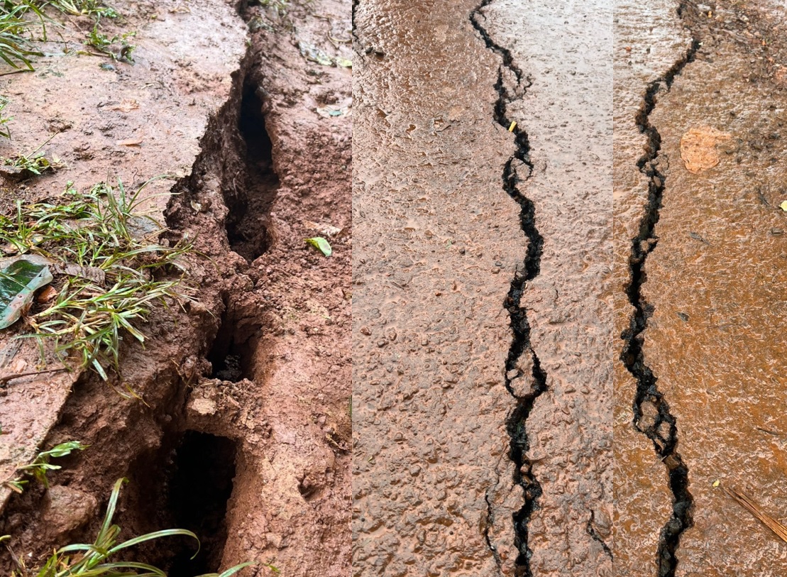 Tiện tượng nứt gãy, sạt lở đất tại khu vực bon Bu Krắc tiếp tục nứt rộng hơn 