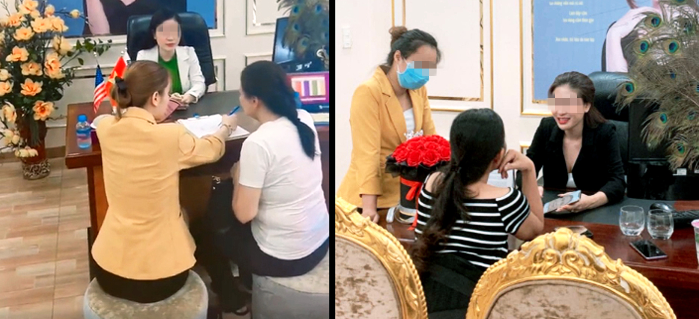 Nhân viên cơ sở có tên Bệnh viện Thẩm mỹ 175 Sài Gòn cơ sở 1 đang tư vấn cho khách hàng - ẢNH: A.A.