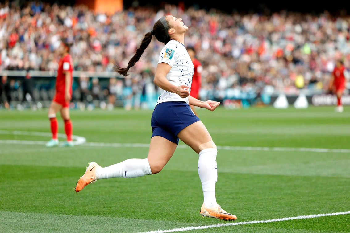 Nữ cầu thủ Sophia Smith của đội tuyển Mỹ mừng bàn thắng ghi được tại World Cup nữ 2023 - Nguồn ảnh: Getty Images