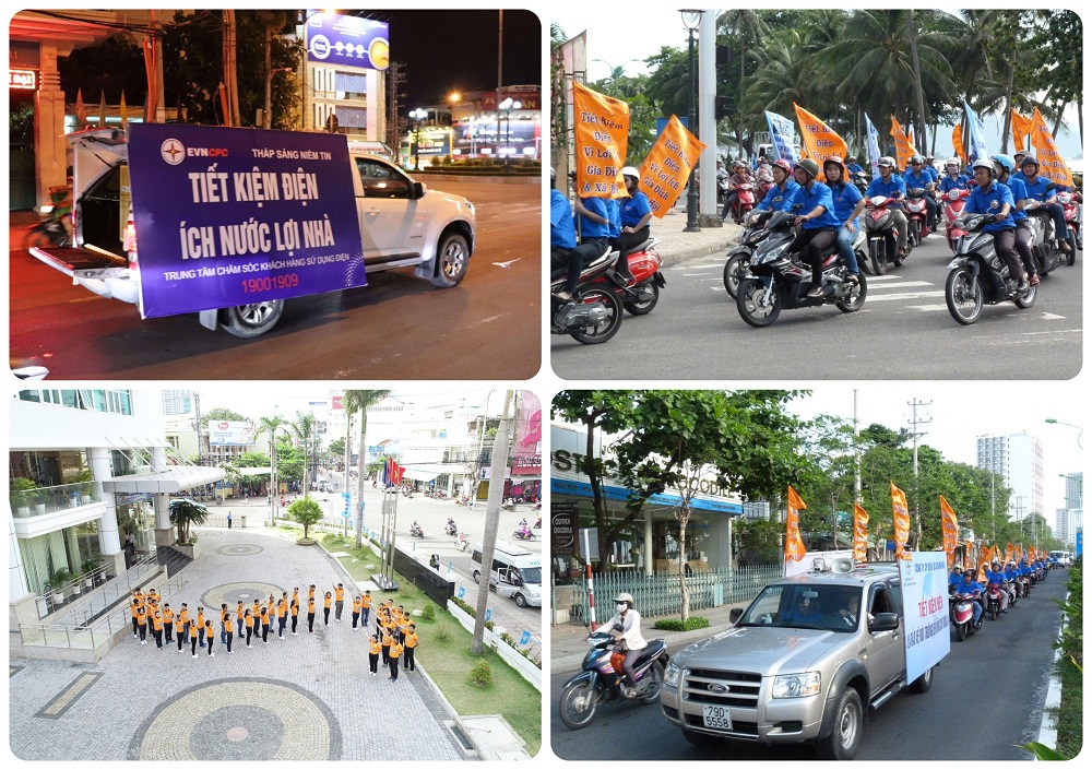 PC Khánh Hòa tăng cường tuyên truyền tiết kiệm điện thông qua các hoạt động diễu hành tuyên truyền trên đường phố - Ảnh: PC Khánh Hòa