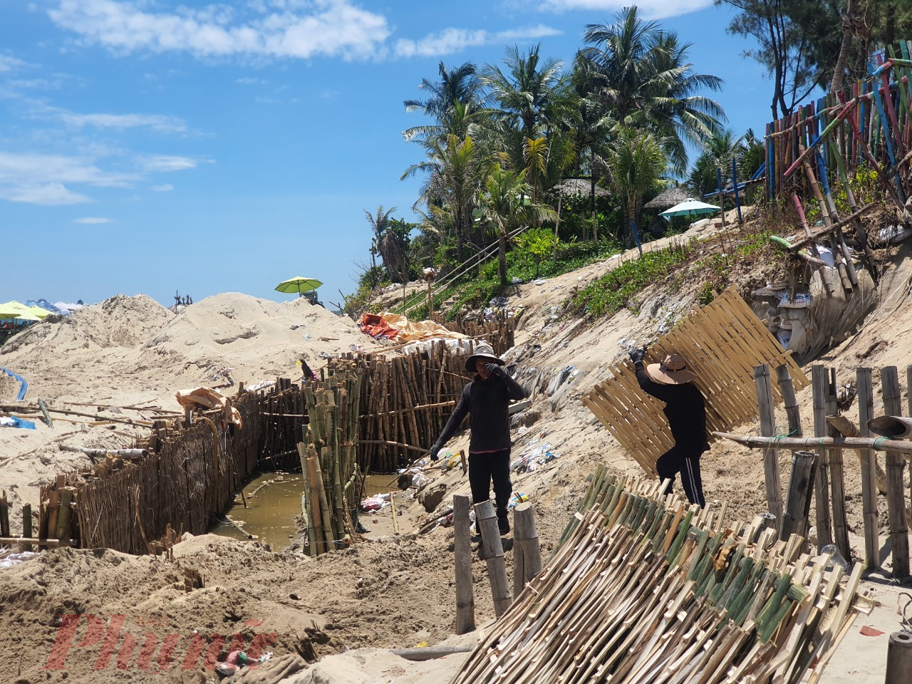 Biện pháp cơ bản ít tốn tiền nhất là đào hào rồi chôn cọc tre thành luỹ, thành lớp để giữ cát. Đơn vị nào có tiền thì đóng cọc bê tông làm kè cứng.