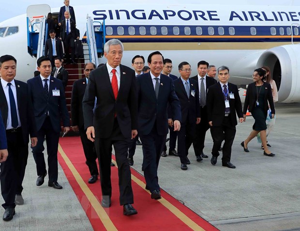 Lễ đón Thủ tướng nước Cộng hòa Singapore Lý Hiển Long tại Sân bay Quốc tế Nội Bài. (Ảnh: An Đăng/TTXVN)