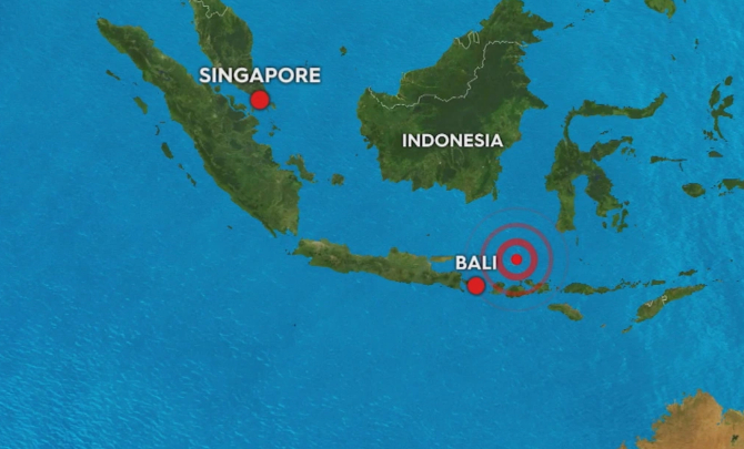 Động đất mạnh 7 độ Richter ở độ sâu 516km vào sáng nay trên đão Bali, Indonesia